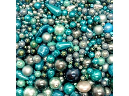 Směs voskovaných perliček tyrkysová