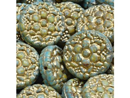 Korálky Vesna tyrkys travertin zlatý zátěr