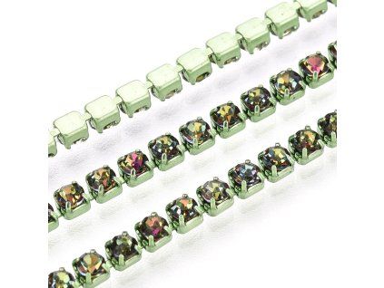 Štrasový řetízek 2 mm vitrail dark green