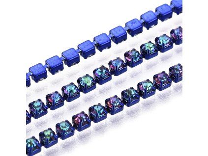 Štrasový řetízek 2 mm vitrail royal blue
