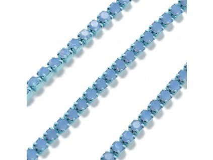 Štrasový řetízek 2 mm opakní tyrkysovomodrý