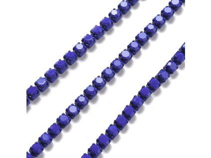 Štrasový řetízek 2 mm opakní tm. modrý