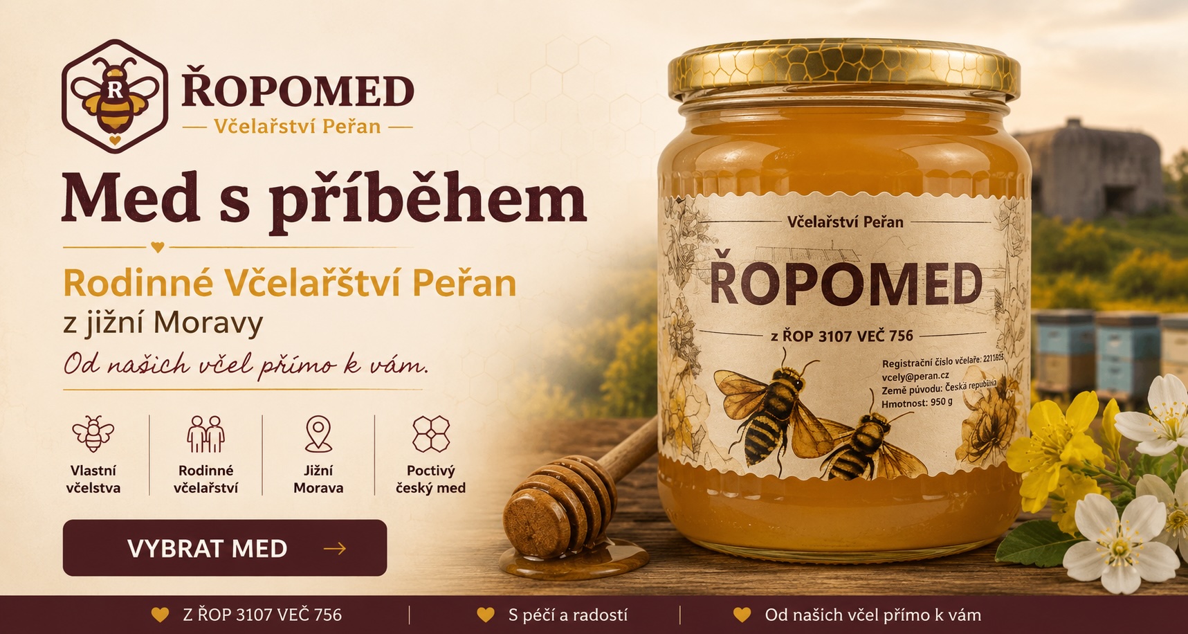 ŘOPOMED – poctivý český med z rodinného Včelařství Peřan na jižní Moravě
