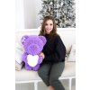 Fialový stojící medvídek z růží s bílým srdcem