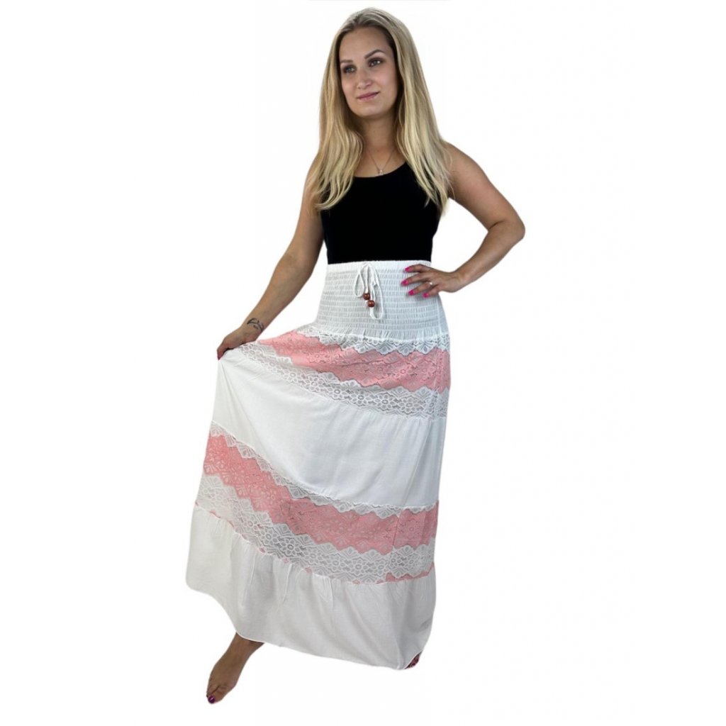 Skirt and dress in one with colored lace - white