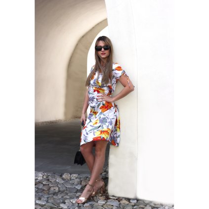 18296 sale letni saty s carmen vystrihem 3155 oranzove kvety