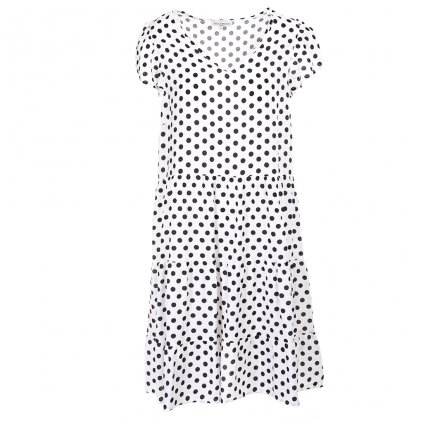 Letní dámské šaty bílé s puntíky 147 (Velikost M/L)