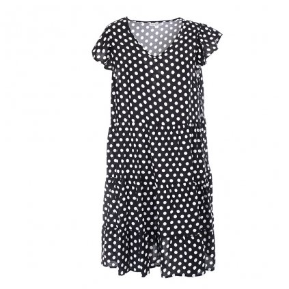 Letní dámské šaty černé s puntíky 148 (Velikost M/L)