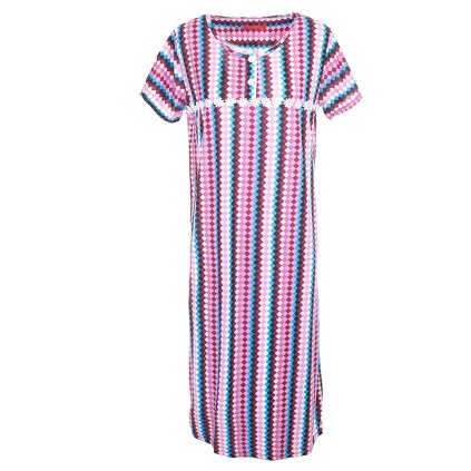 Sale-Dlouhá noční košile s krátkým rukávkem kostiška růžová (Velikost 2XL)