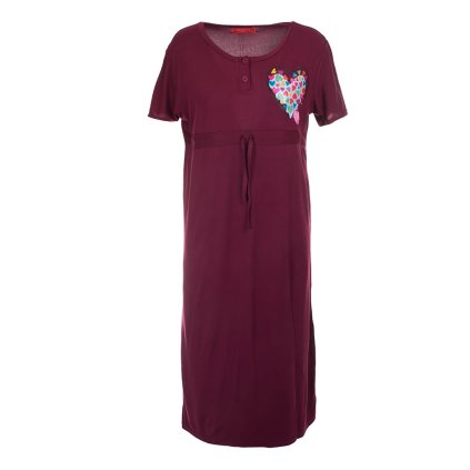 Noční košile  Barevná srdíčka -bordó (Velikost 2XL)