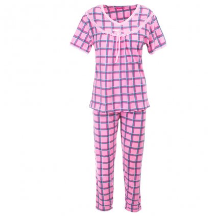 Dámské pyžamo kostička - Růžová (Velikost 2XL)