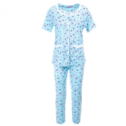 Dámské pyžamo drobné kvítka - Modré (Velikost 2XL)