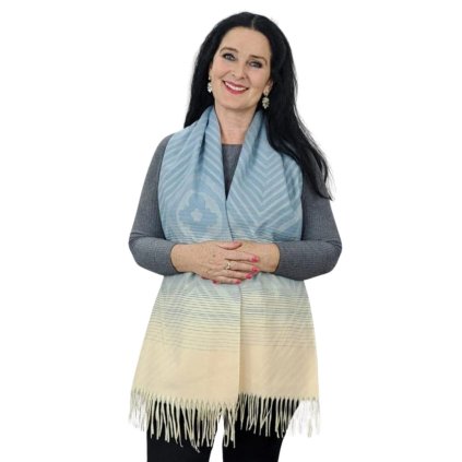 Kašmírová teplá šála Proužky - modrá
