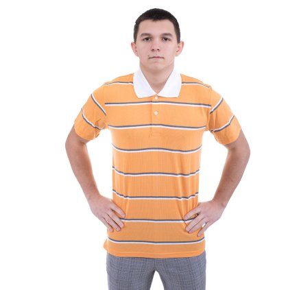 Polotričko  - Oranžové s bílošedými proužky a bílým límečkem č. 282 (Velikost 2XL)