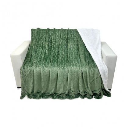 Beránková deka Srdíčka 200 x 230 cm - Zelená