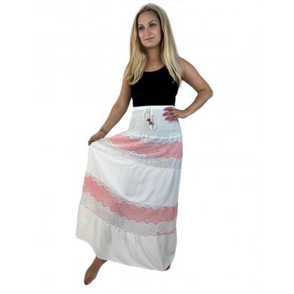 Skirt and dress in one with colored lace - white