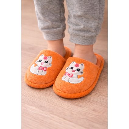 Dětské bačkory - oranžové s kočkou 2
