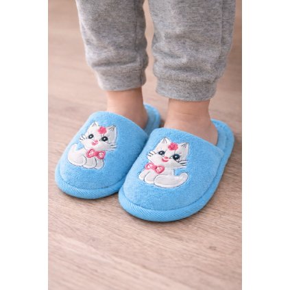 Dětské bačkory - modré s kočkou 4