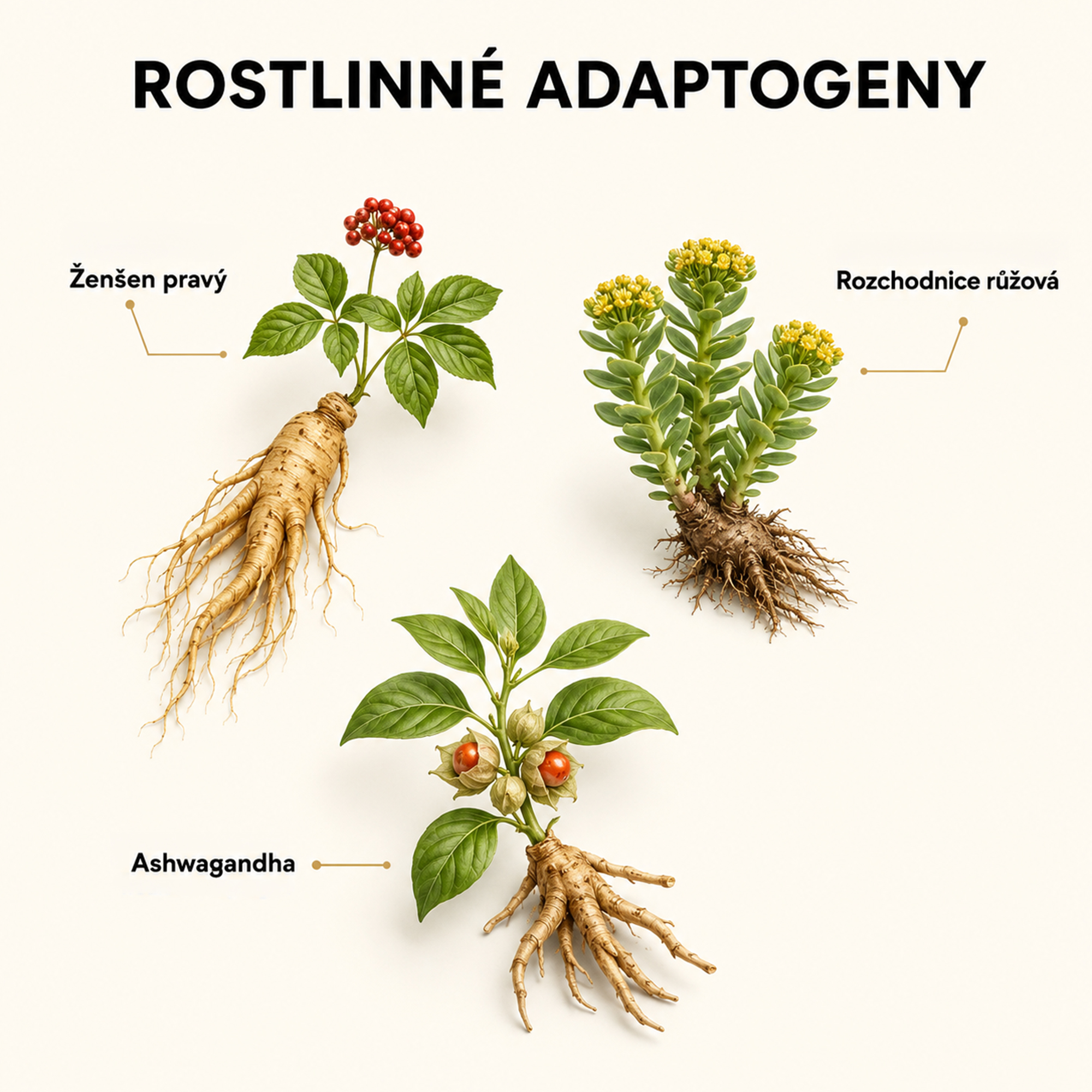 Přírodní adaptogeny v multivitaminu pro muže – ženšen, rhodiola a ashwagandha