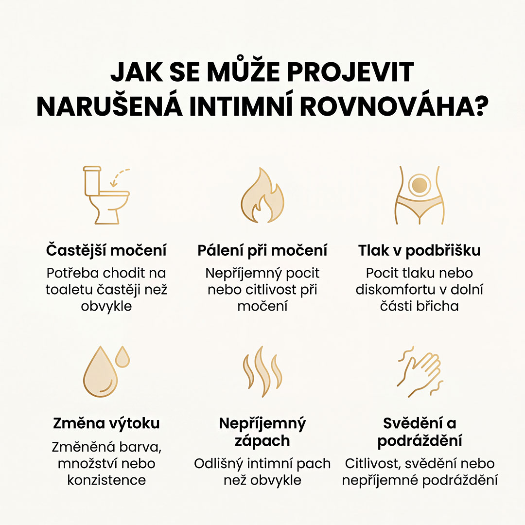 Příznaky nerovnováhy mikrobiomu u žen – intimní podráždění, časté močení a další signály