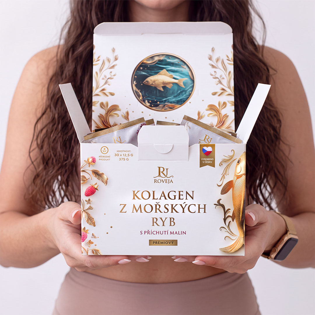 Roveja Prémiový mořský kolagen s příchutí malin – 30 sáčků