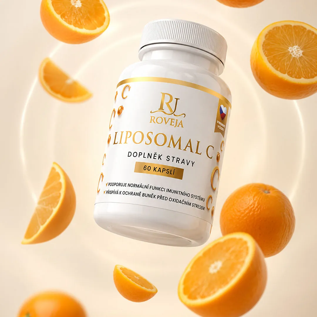 Roveja Liposomal vitamin C – 280 mg čistého vitaminu C v lipozomální formě, součást balíčku pro vlasy, pleť a nehty