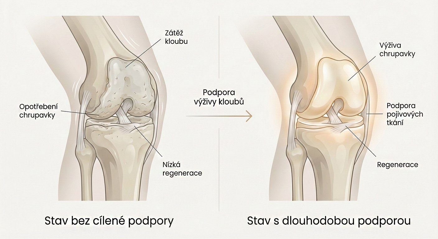 Schéma kolenního kloubu – výživa chrupavky a pojivových tkání s multivitaminem
