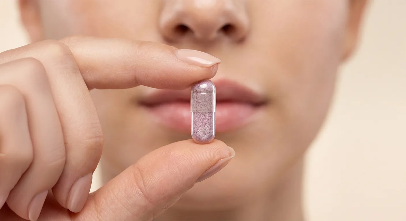 Správné dávkování probiotik – kapsle se sklenicí vody