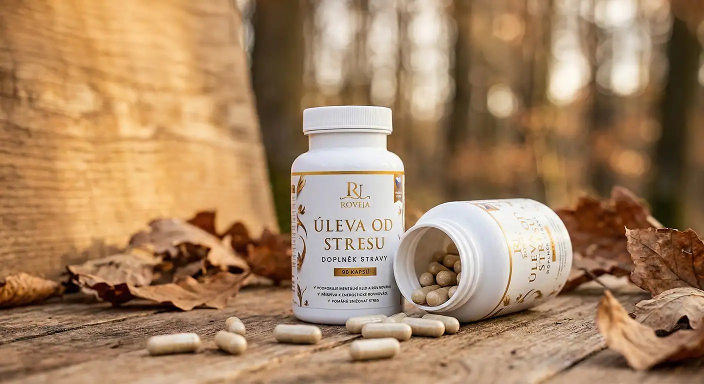 Roveja Úleva od stresu – prémiový doplněk stravy s adaptogeny a vitamíny B pro psychickou rovnováhu, 90 kapslí