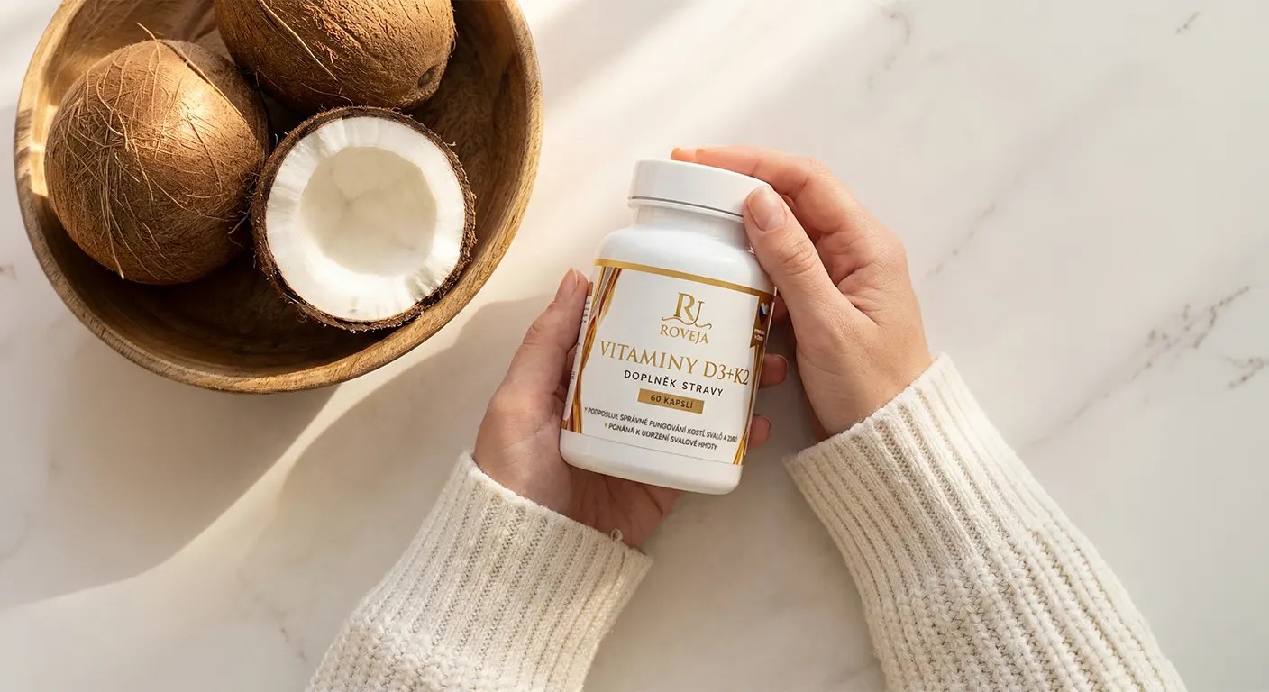 Vitaminy D3+K2 s MCT práškem z kokosového oleje pro lepší vstřebávání