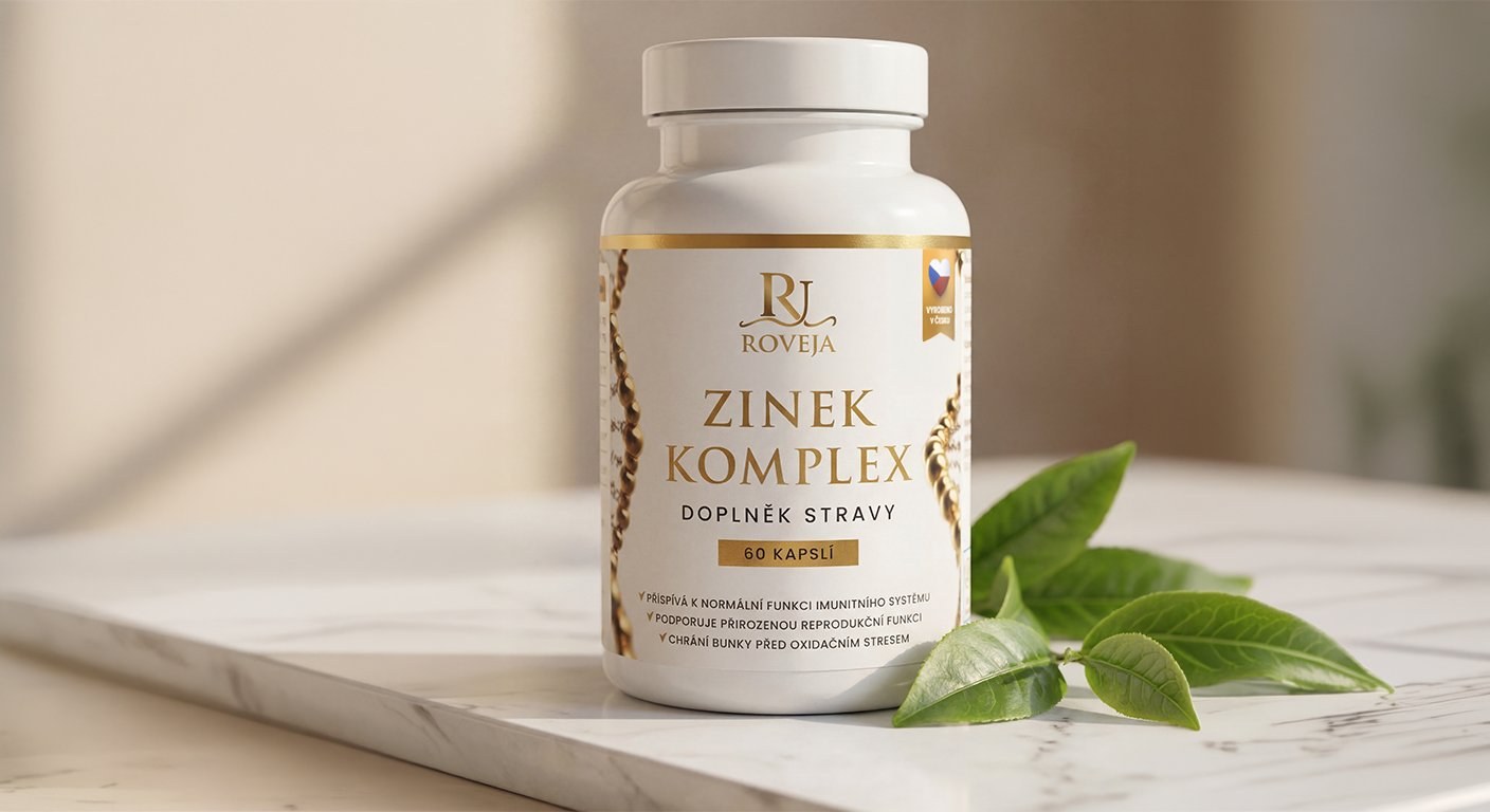 Roveja Zinek Komplex – 60 kapslí, doplněk stravy s bisglycinátem zinku, selenem, mědí, vitaminem B6 a extraktem ze zeleného čaje