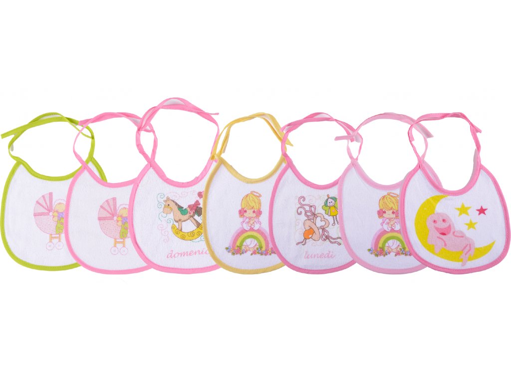 Bavlněné kojenecké bryndáčky, 18 x 18 cm, sada 7 ks, zavazovací, Denise