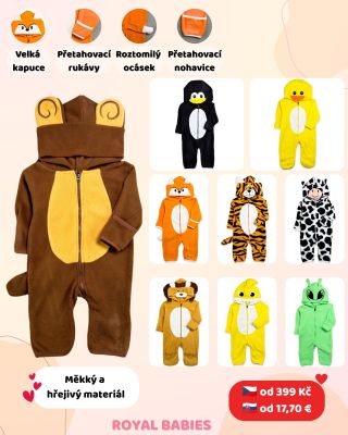 🦁 Zvířátkový fleecový overal - praktický kousek, který využijete po většinu roku 🥰 ✔️ Hebký a hřejivý fleece ✔️ Přetáčecí...