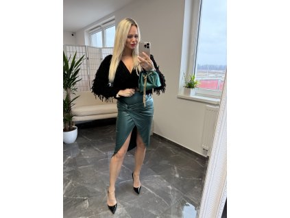 Koženkova midi sukňa Zjaia zelená