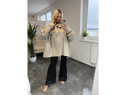 Oversized košeľa s mašľou Eza béžová