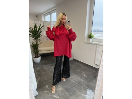 Oversized košeľa s mašľou Eza červená