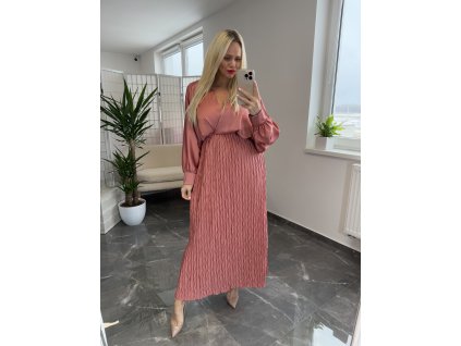Plisované dlhé šaty Elif staroružová
