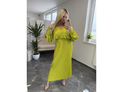Plisované dlhé šaty Elif limetková