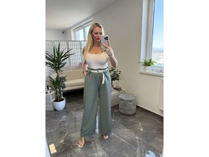 Široké nohavice s opaskom Grecio army zelená