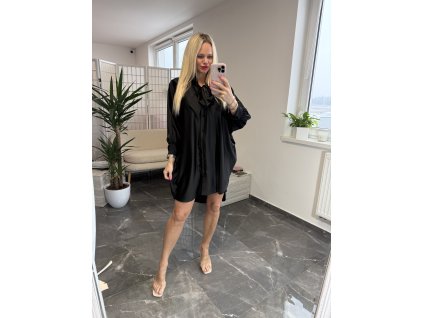 Predĺžená blúzka s mašľou Ariana čierna