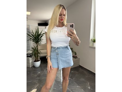 Tričko s kamienkovým nápisom Ques biela