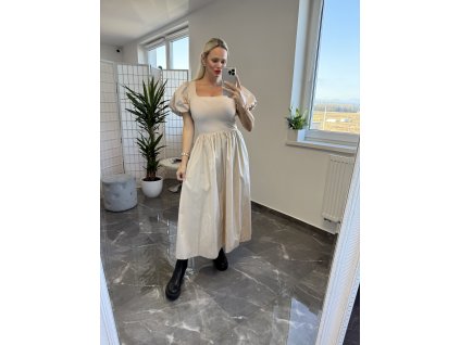 Šaty s puff rukávom Resie béžová