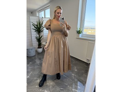 Šaty s puff rukávom Resie hnedá