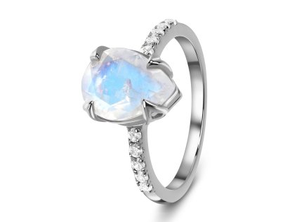 Emporial stříbrný Měsíční prsten Kapka s drahokamy bílými topazy GU-DR23096R-SILVER-MOONSTONE-TOPAZ