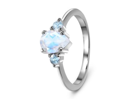 Emporial stříbrný Měsíční prsten decentní kapka s drahokamy modrými topazy