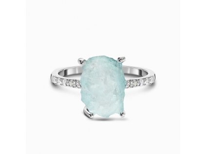Royal Fashion stříbrný rhodiovaný prsten Raw s drahokamem akvamarínem a drahokamy topazy GU-DR15554R-SILVER-AQUAMARINE-TOPAZ