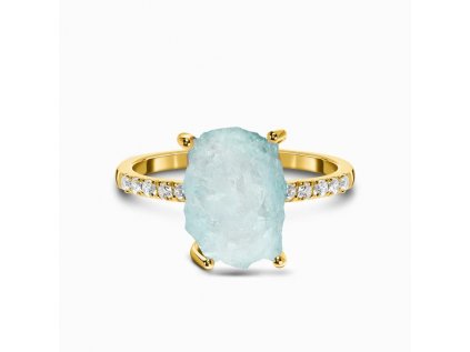 Royal Fashion prsten Raw 14k žluté zlato Vermeil s drahokamem akvamarínem a drahokamy topazy GU-DR15554R-YELLOWGOLD-AQUAMARINE-TOPAZ