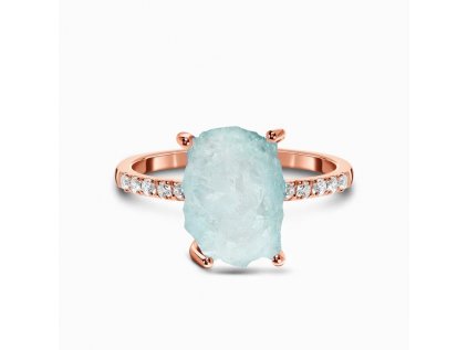 Royal Fashion prsten Raw 14k růžové zlato Vermeil s drahokamem akvamarínem a drahokamy topazy GU-DR15554R-ROSEGOLD-AQUAMARINE-TOPAZ
