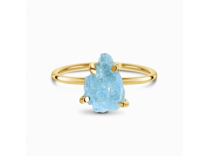 Royal Fashion prsten Raw 14k žluté zlato Vermeil s drahokamem akvamarínem GU-DR15849R-YELLOWGOLD-AQUAMARINE