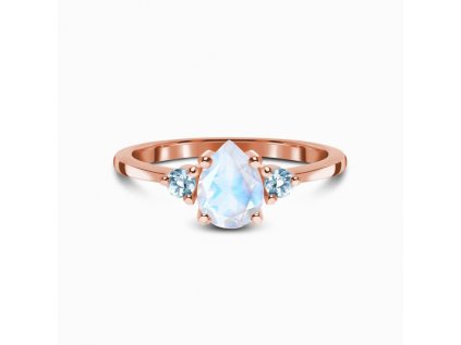 Emporial prsten Decentní kapka 14k růžové zlato Vermeil s drahokamem Moonstonem a drahokamy modrými topazy GU-DR9238R-ROSEGOLD-MOONSTONE-BLUETOPAZ